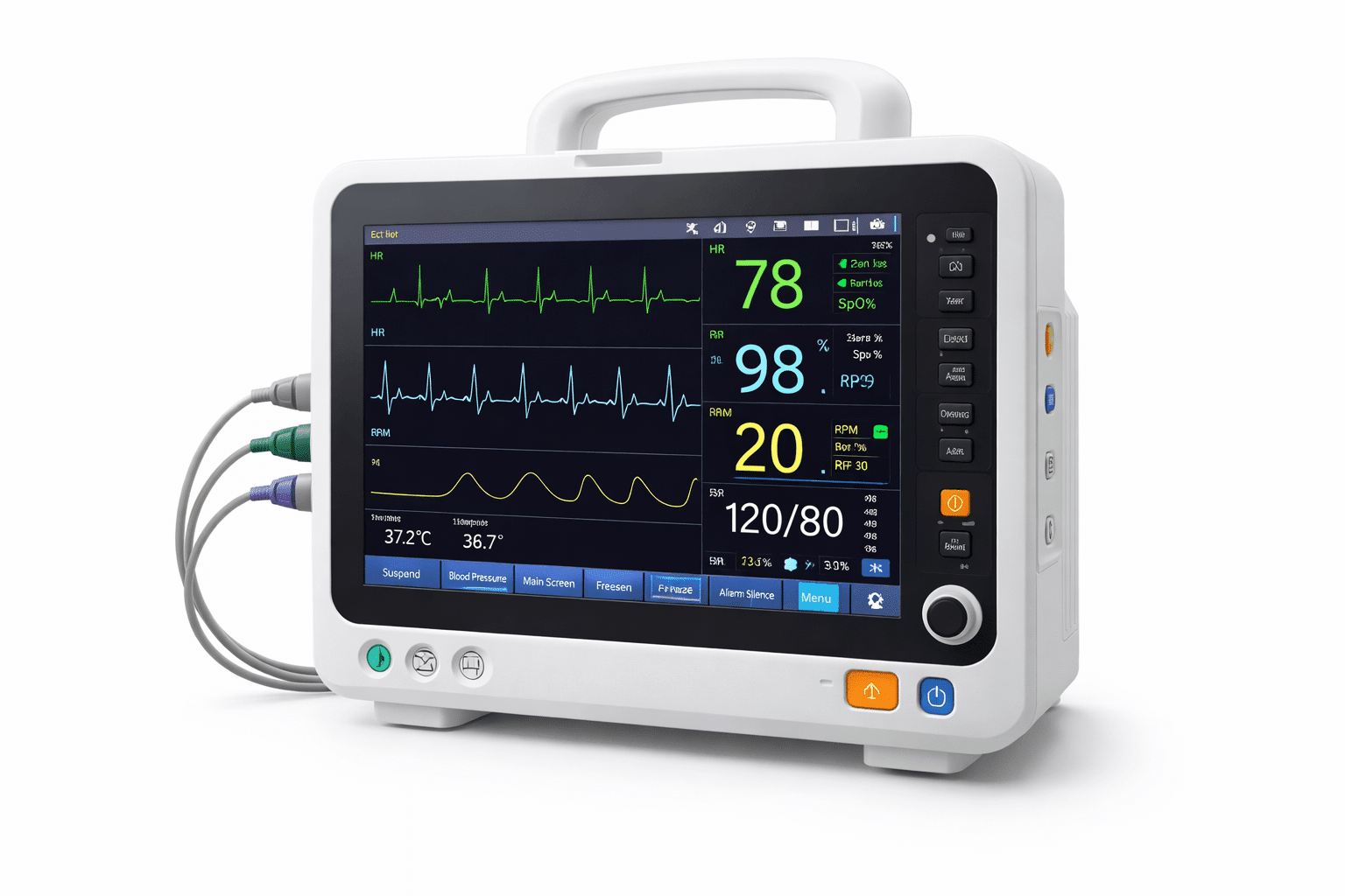 Multiparameter patient monitoring system used in ICU for vital signs tracking
