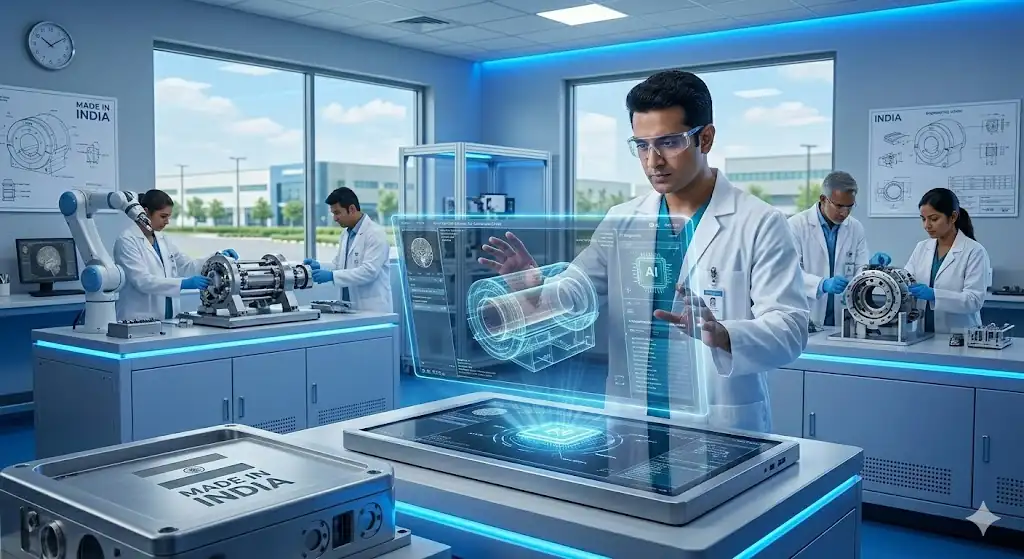 AI-driven medical device development in India showing advanced MRI technology design and manufacturing in a modern lab